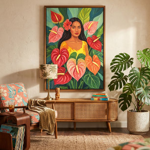 Tropical Anthurium Wahine Portrait Botanical Canvas Print