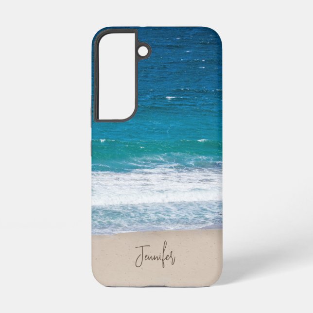 Tropical Aqua Blue Ocean Waves Name Sandy Beach Samsung Galaxy S22 Case (Back)