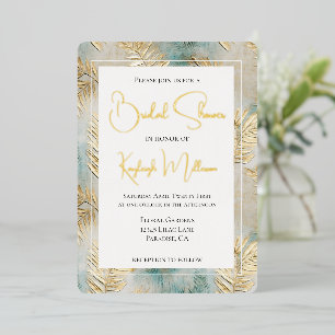 Tropical Aqua Gold Leaves Bridal Shower
