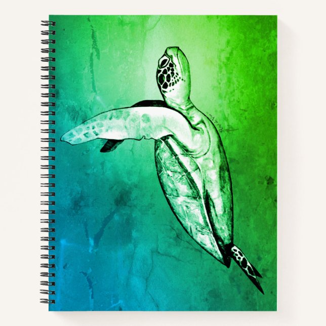 Tropical Aqua Green Sea Turtle Notebook (Front)