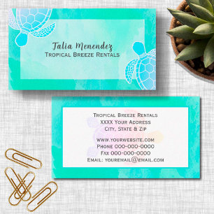 Tropical Aqua Watercolor Ocean Turtles Business Card