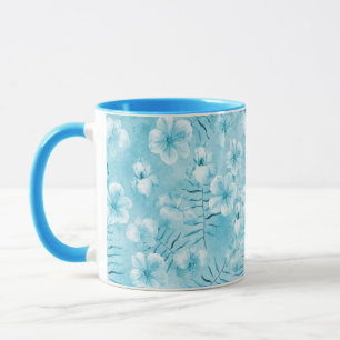 Tropical Aqua White Orchids Hibiscus Floral Mug