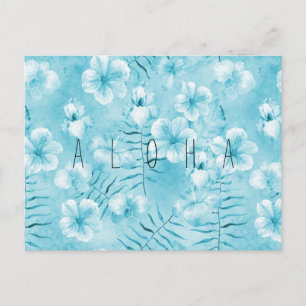 Tropical Aqua White Orchids Hibiscus Floral Postcard