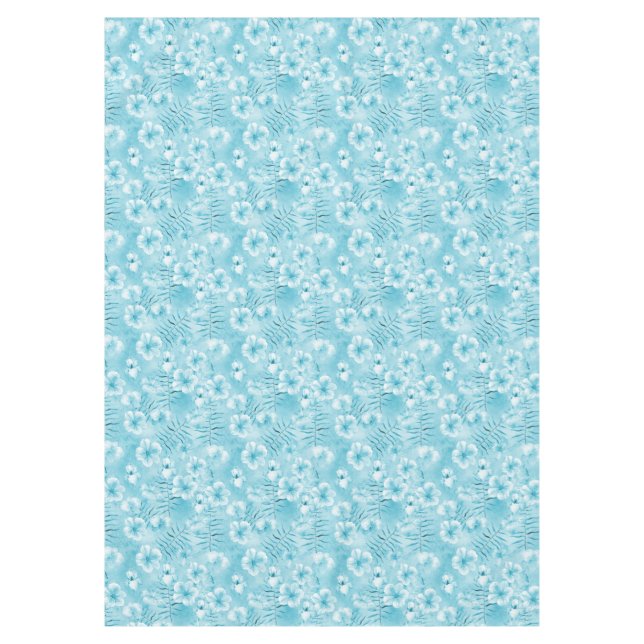 Tropical Aqua White Orchids Hibiscus Floral Tablecloth (Front)