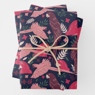 Tropical Ara Parrot Leaves Pattern Wrapping Paper Sheet
