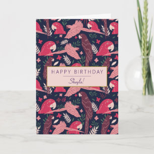 Tropical Ara Parrot Pattern Personalised Birthday  Card