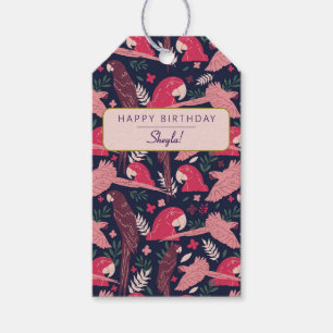 Tropical Ara Parrot Pattern Personalized Birthday  Gift Tags