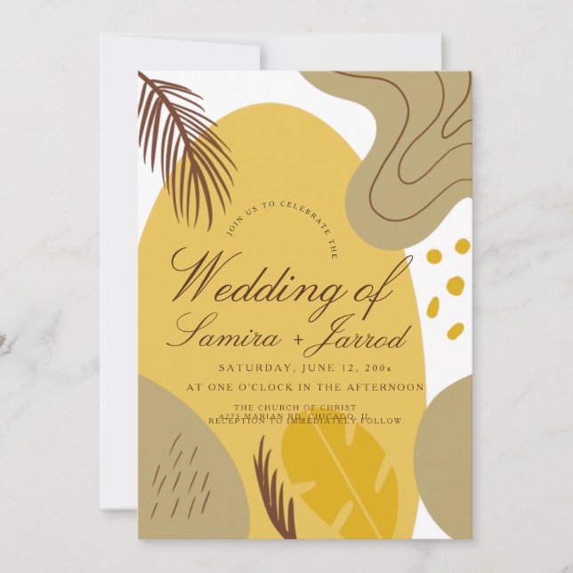 Tropical Arch Organic Shapes Botanical Yellow Invitation (Front)