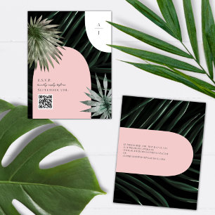 Tropical Arches Palm Leaf Monogram Wedding RSVP Enclosure Card