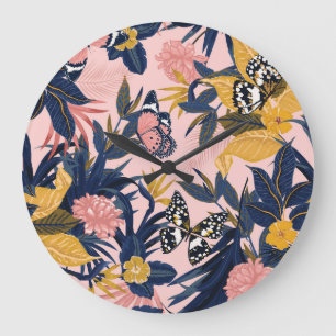 Tropical Art: Bright Forest Patterns Large Clock