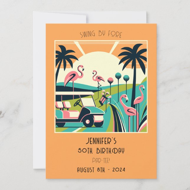 Tropical Art Deco Golf 50th Birthday Party Invitation (Front)