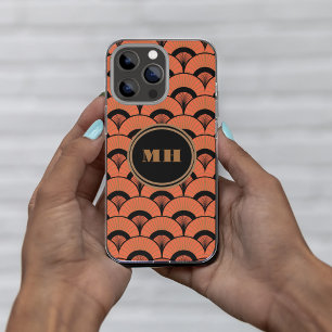 Tropical Art Deco Scalloped Fan Pattern Monogram iPhone 13 Pro Max Case