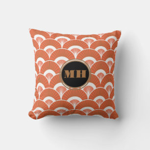  Tropical Art Deco Scalloped Fan Pattern Monogram  Cushion