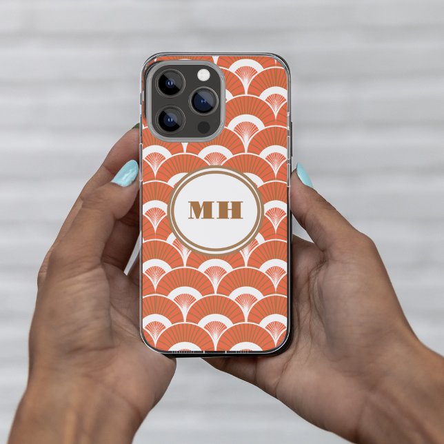  Tropical Art Deco Scalloped Fan Pattern Monogram  iPhone Case (Creator Uploaded)