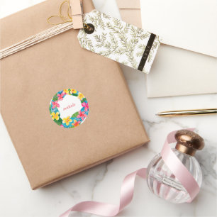 tropical art plumeria flower トロピカルアートプルメリアフラワー classic round sticker