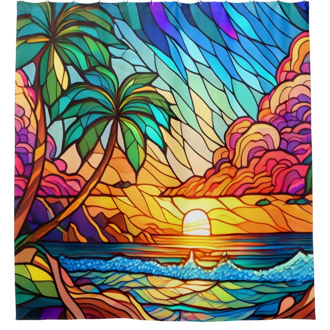 Tropical art  shower curtain (Front)