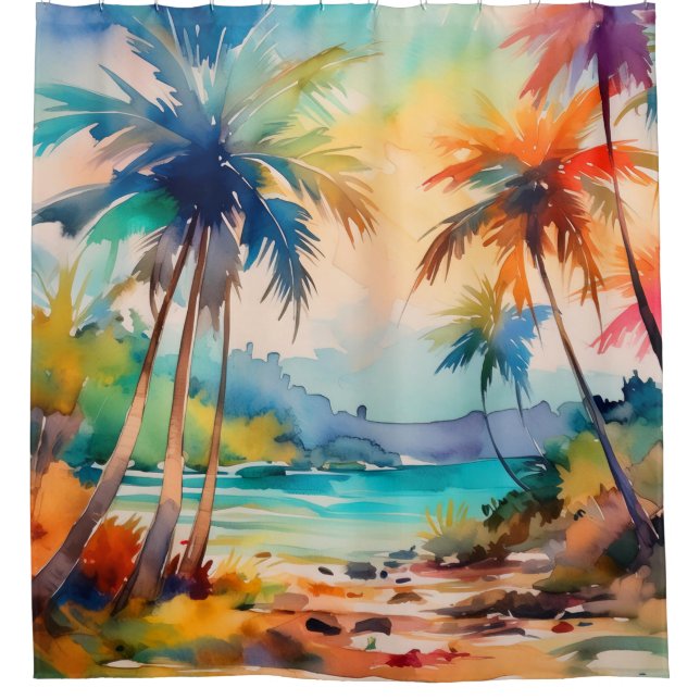 Tropical art  shower curtain (Front)