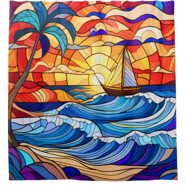 Tropical art  shower curtain (Front)