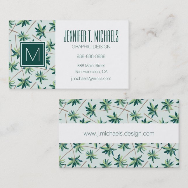 Tropical Australian Foxtail Palm | Monogram Business Card (Front/Back)