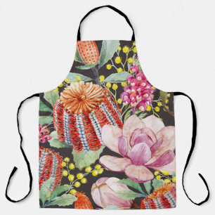 Tropical Australian plants, watercolor pattern. Apron
