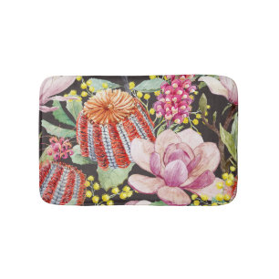 Tropical Australian plants, watercolor pattern. Bath Mat