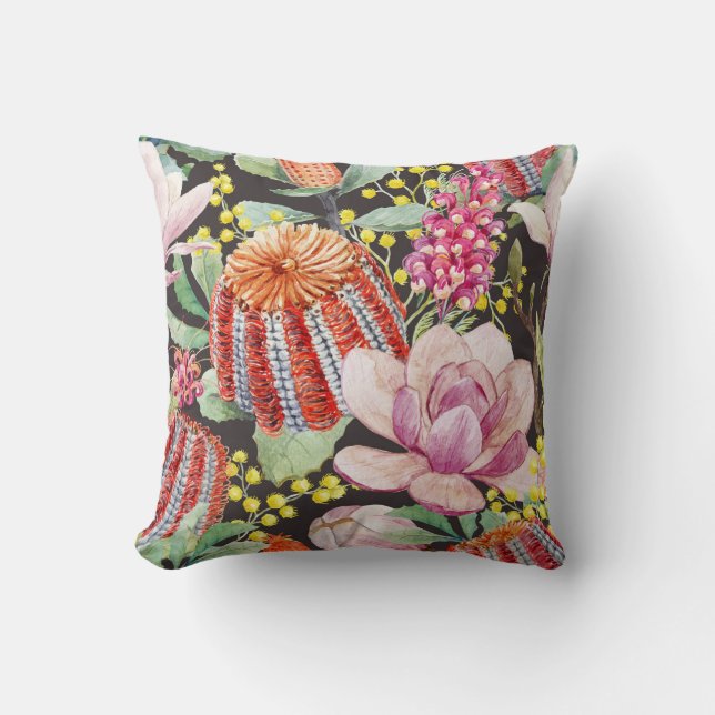 Tropical Australian plants, watercolor pattern. Cushion (Front)