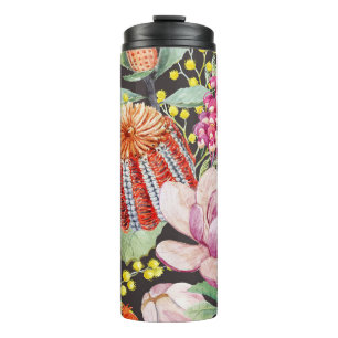 Tropical Australian plants, watercolor pattern. Thermal Tumbler