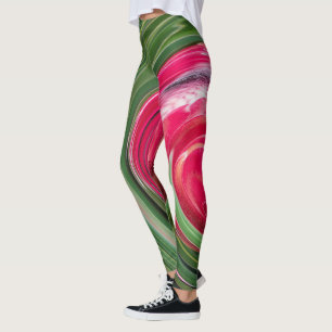 Tropical Australian Protea Green Red White Swirl Leggings