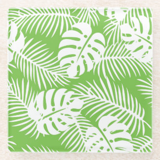 Tropical autumn, summer leaf patterns glass coaster