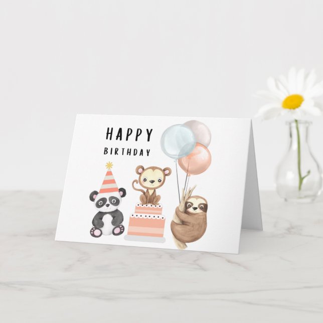 Tropical Baby Animal Birthday Card  (Small Plant)