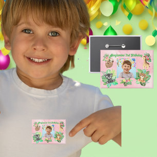 Tropical Baby Animals Button Kids Birthday Favour