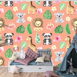 Tropical Baby Animals Kids Room and Playground Wallpaper