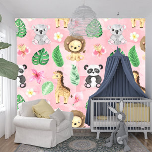 Tropical Baby Animals Kids Room and Playground  Wallpaper