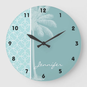 Tropical Baby Blue Circles Large Clock