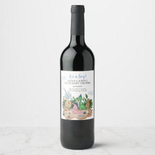Tropical baby Dinosaurs! Co-Ed Baby Shower Wine Label