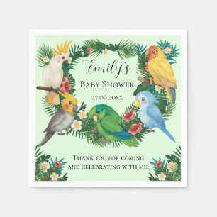 Tropical baby Parrots exotic Greenery Baby Shower Napkin