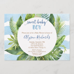 Tropical baby shower boy, sweet baby boy greenery invitation