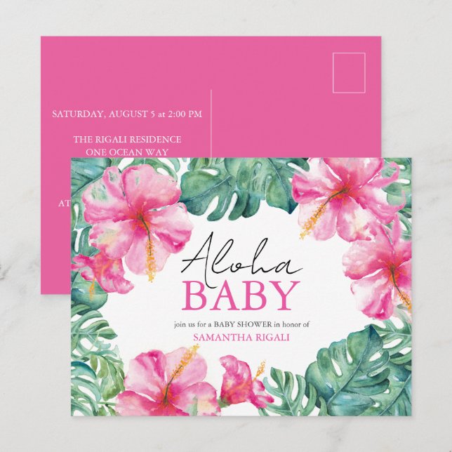 Tropical Baby Shower Invitations Aloha Postcard (Front/Back)