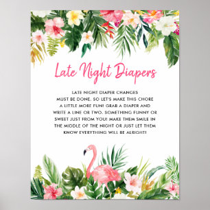Tropical Baby Shower Late Night Diapers Sign