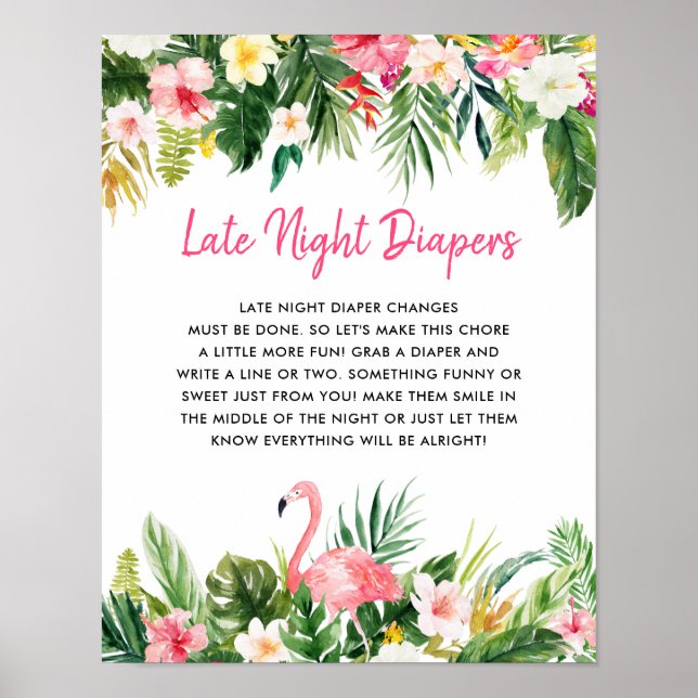 Tropical Baby Shower Late Night Diapers Sign (Front)