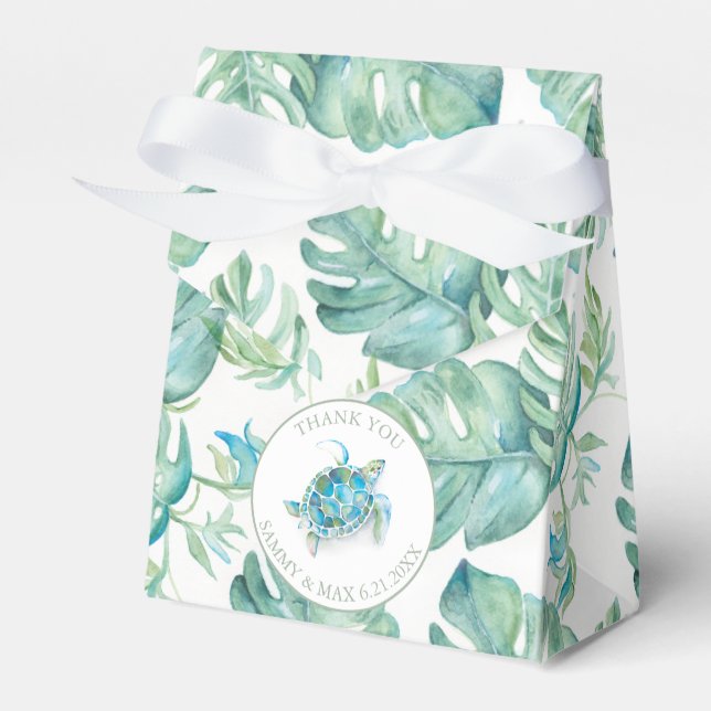 Tropical Baby Shower Sea Turtle Monstera Leaf Favour Box (Front Side)