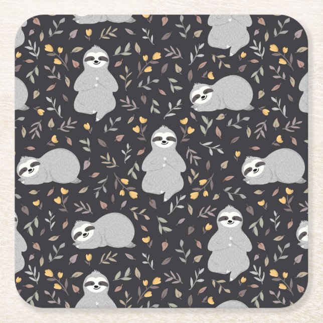 Tropical Baby Sloth Pattern Square Paper Coaster (Front)