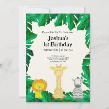 Tropical Baby's First Birthday Safari Invitation