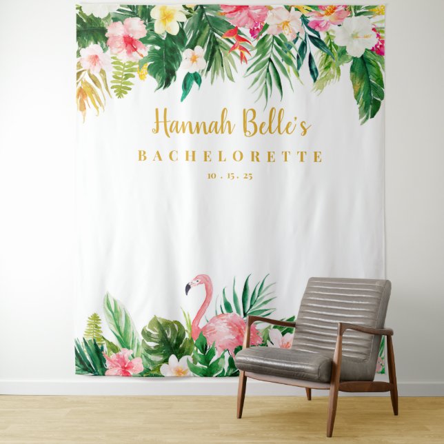 Tropical Bachelorette Backdrop, Photobooth Prop Tapestry (In Situ)