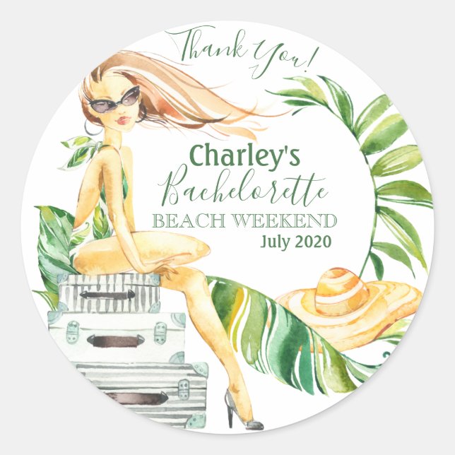 Tropical Bachelorette Beach Party Weekend Classic Round Sticker (Front)