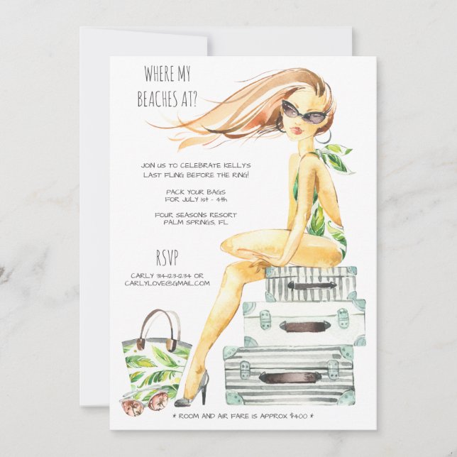 Tropical Bachelorette Beach Party Weekend Invitation (Front)