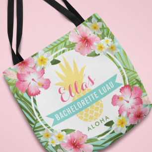 Tropical Bachelorette Luau Pineapple Flowers Tote Bag