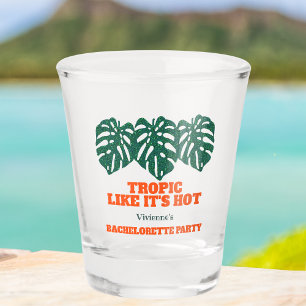 Tropical Bachelorette Party Glitter Monstera  Shot Glass