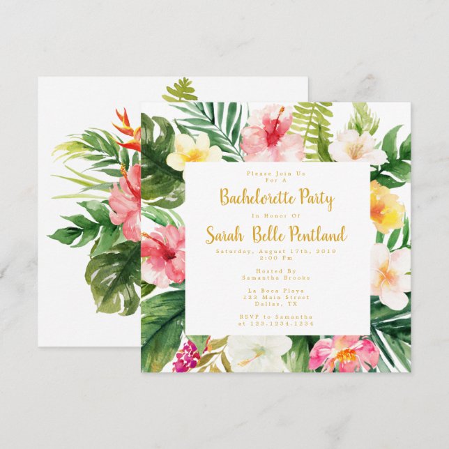 Tropical Bachelorette Party Invitation (Front/Back)