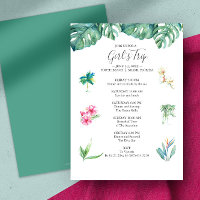 Tropical Bachelorette Party Invitations Itinerary